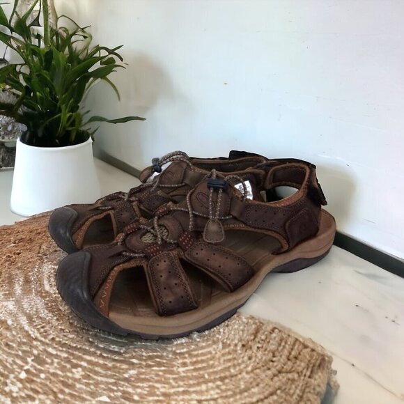 90S Y2K Northside Men's Brown Leather Outdoor Hiking Sandals Size 11 - Picture 1 of 8